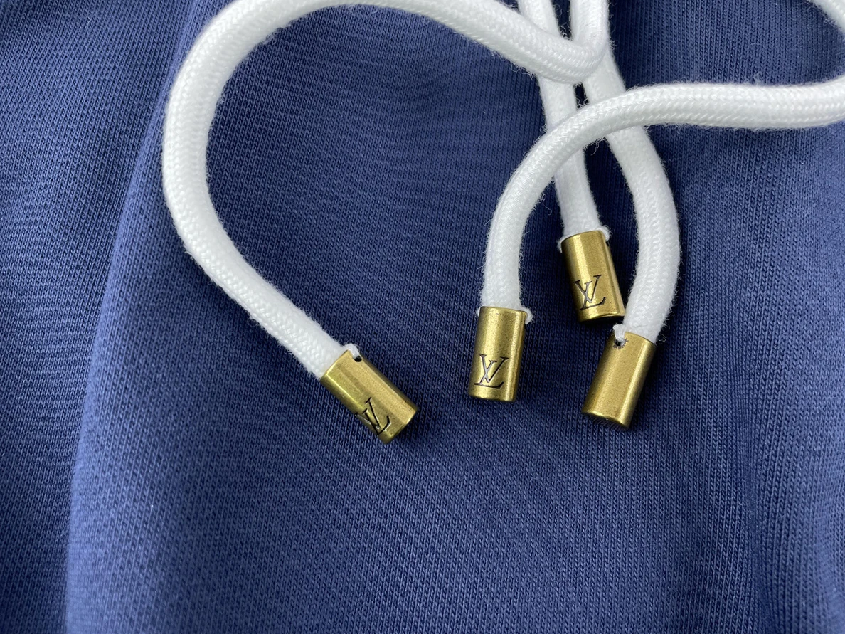 Trendy Blue LV Hoodie with String LOGO 53