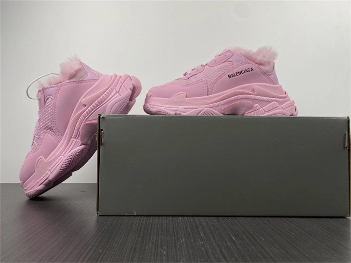 Cheap Hot BLCG Triple S Fake Fur Pink  668562 W3CQ5 Versatile 4438