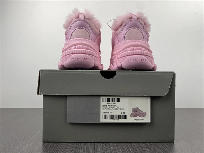 Cheap Hot BLCG Triple S Fake Fur Pink  668562 W3CQ5 Versatile 4438