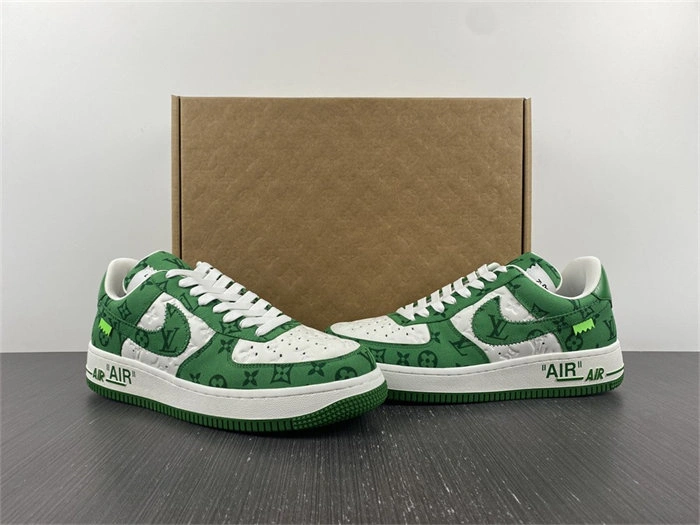 Bmlin shoes LV Nike Air Force 1 Low By Virgil Abloh White Green Stretchable 5143