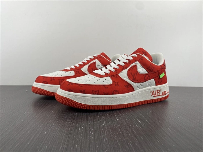 Hot LV Nike Air Force 1 Low By Virgil Abloh White Red DailyWear 5146