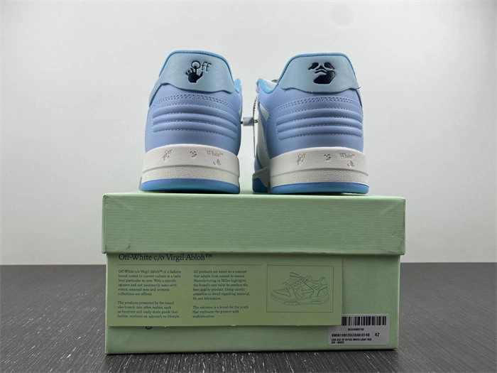 FS CHEAP OFF-WHITE OOO Low Out Of Office Calf Leather White Light Blue OMIA189F20LEA Affordable 3111