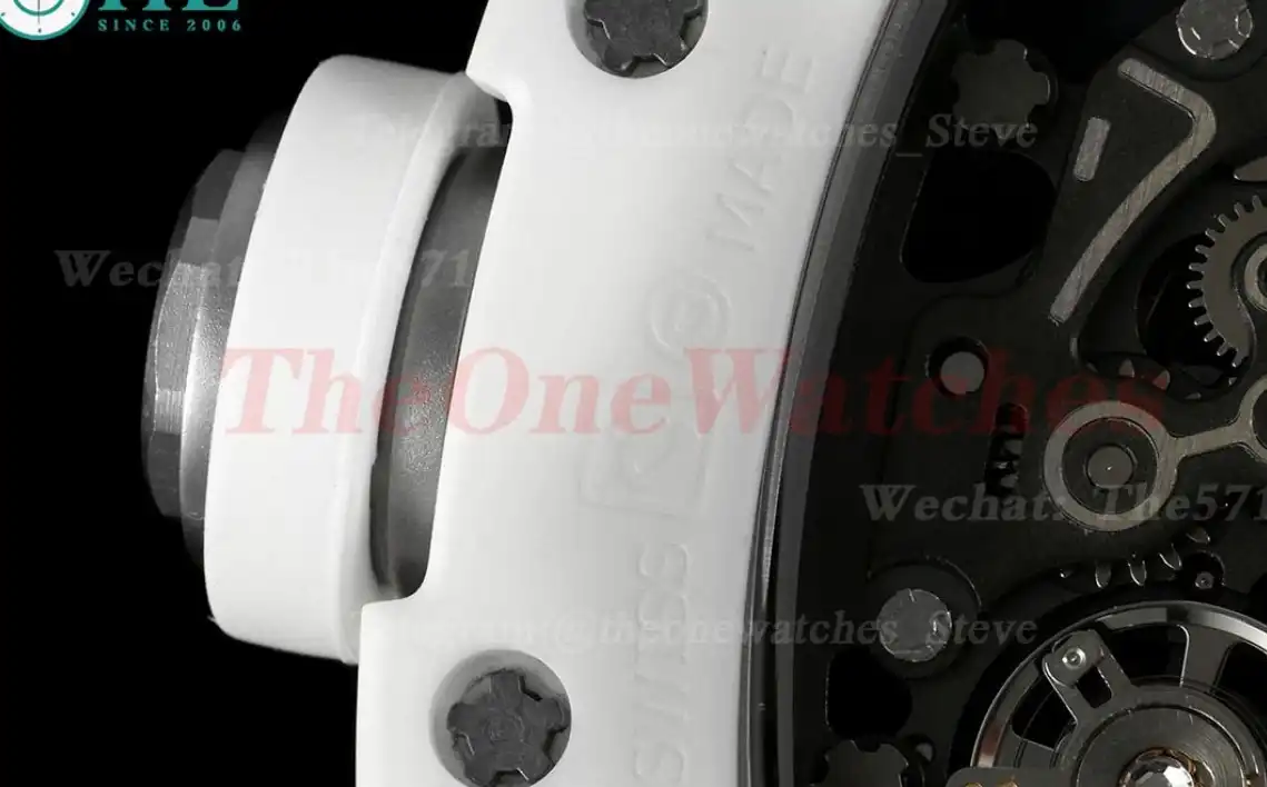 RM055 White Ceramic Skeleton Dial On White Rubber Strap T+F RMUL2