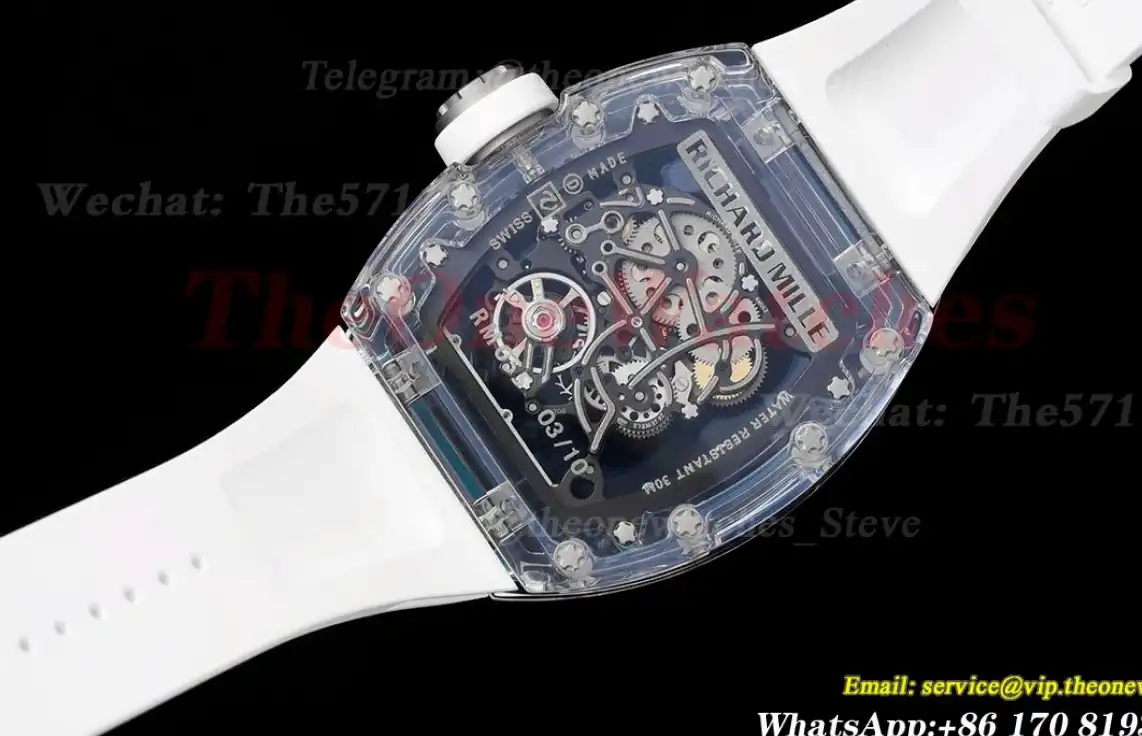 RM055 Transparent Skeleton Dial on White Rubber strap Sonic Clone RMUL2