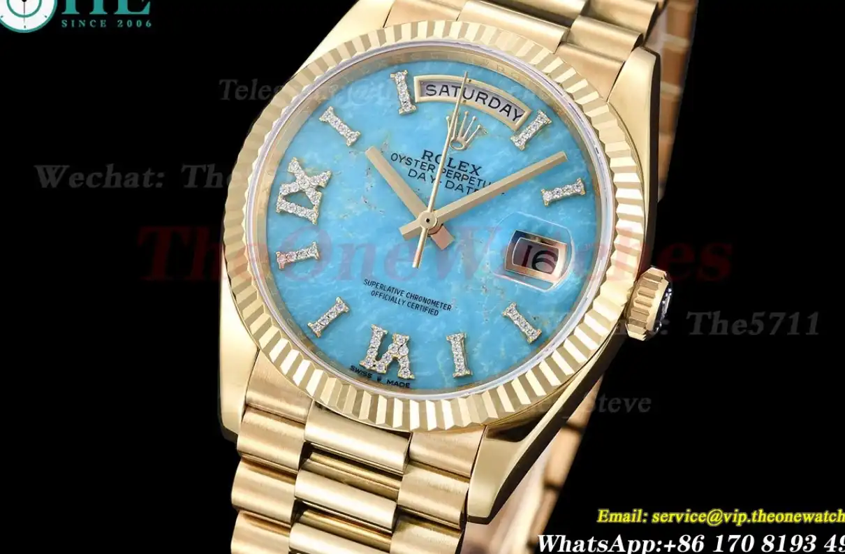 DayDate 36mm YG YG Flt Pres Turquoise Dial RAF A2836