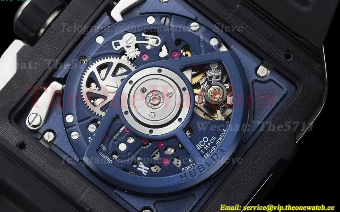 Square Bang Unico 42mm Cer SS RU Blue Skeleton Dial BBF HUB1280A