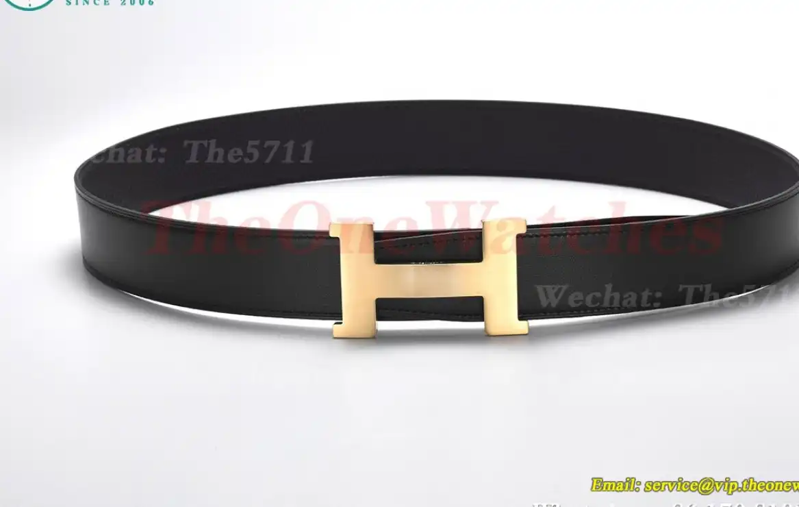 YG Hermes SS Buckle on Black Black Leather Belt 3.8cm