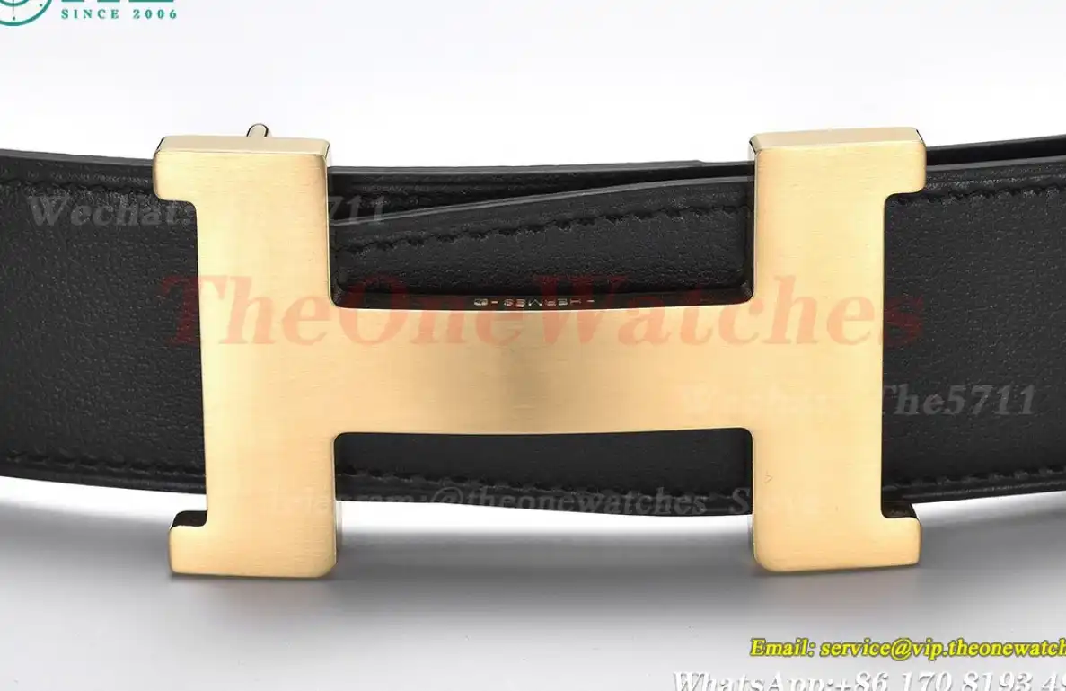 YG Hermes SS Buckle on Black Black Leather Belt 3.8cm