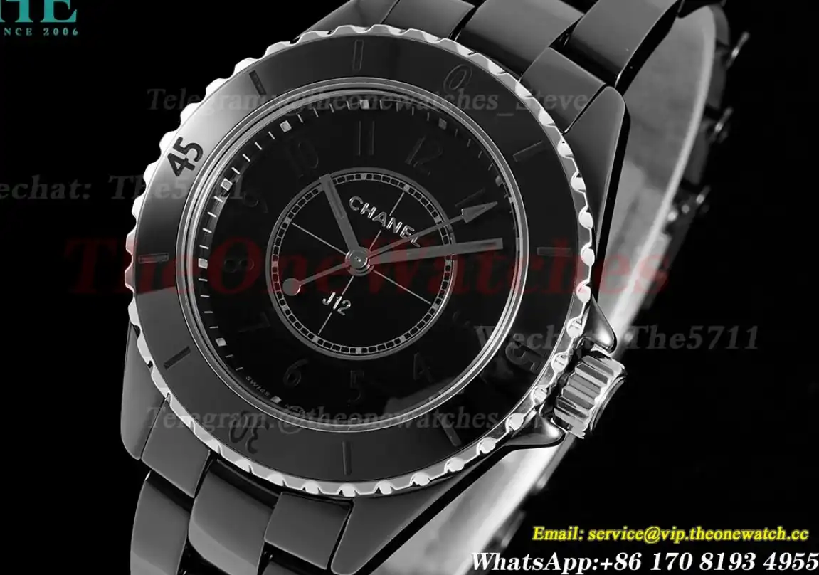 J12 33mm Black Ceramic Cer Black Num HTF Quartz