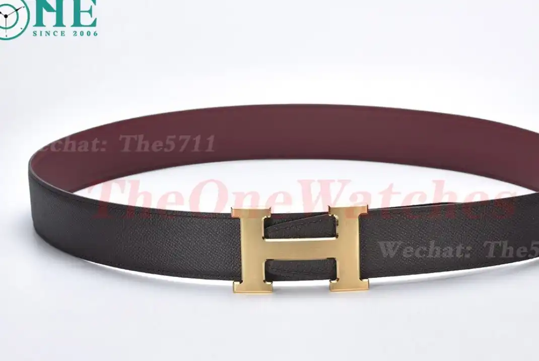 YG Hermes SS Buckle on Red Black Leather Belt 3.8cm