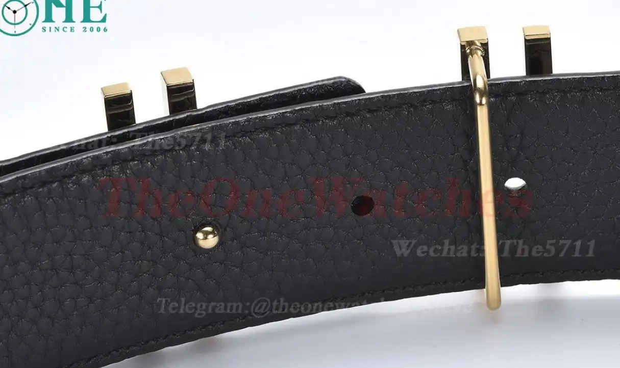 YG Hermes SS Buckle on Black Black Leather Belt 3.8cm