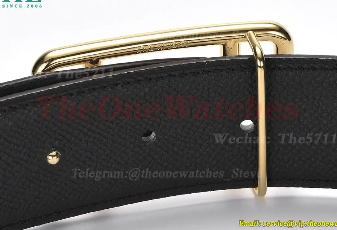 YG Hermes SS Buckle on White Black Leather Belt 3.8cm