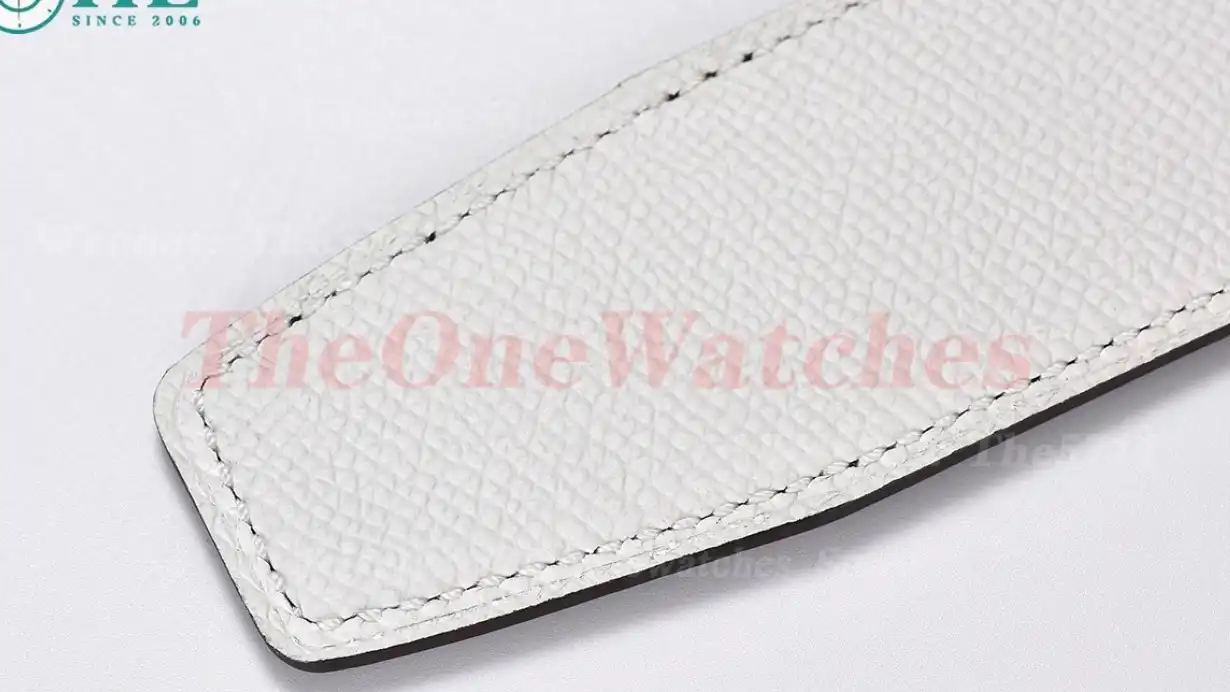 Silver Hermes SS Buckle on White Black Leather Belt 3.8cm