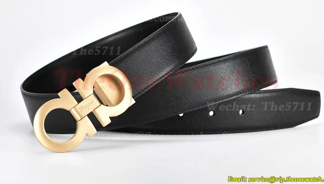 YG Brass Buckle on Black Black Leather Belt 3.5cm