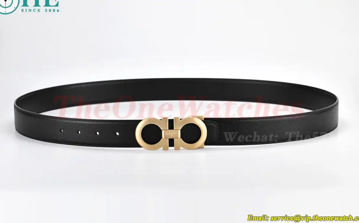 YG Brass Buckle on Black Black Leather Belt 3.5cm