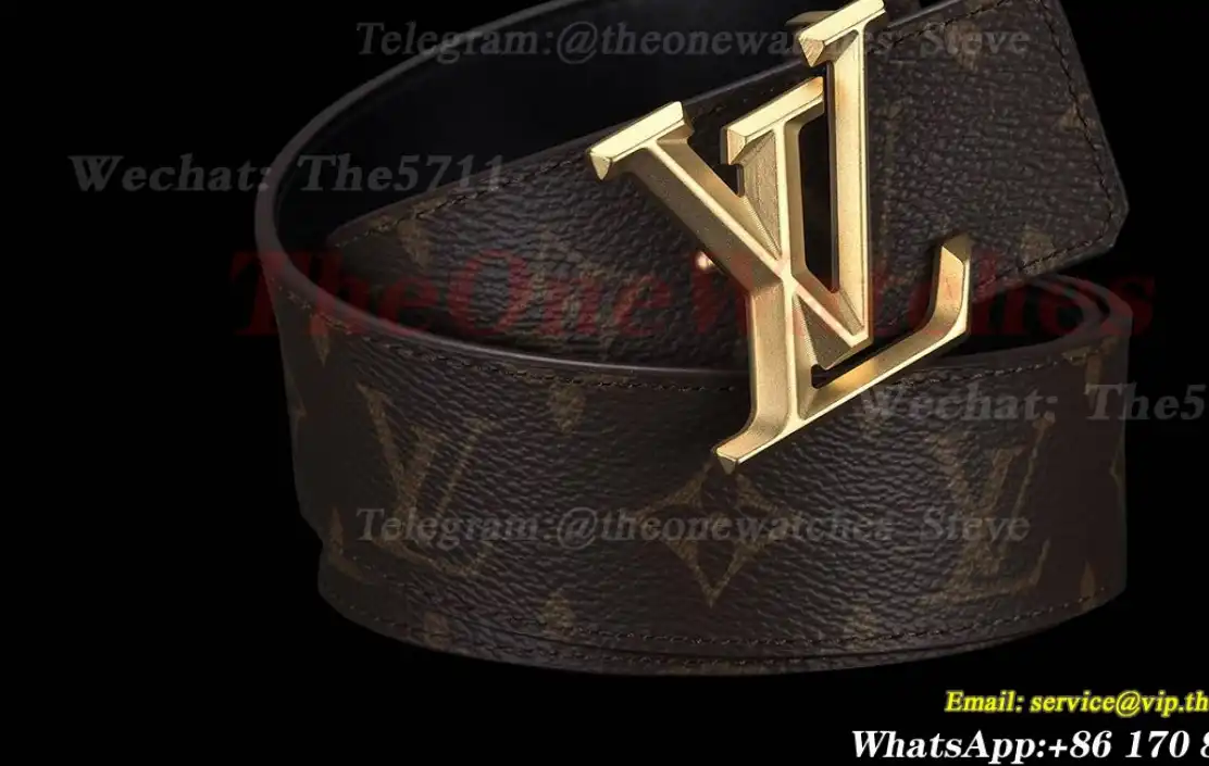 Yellow Gold LV Brass Buckle on Brown Leather Belt 4.0cm