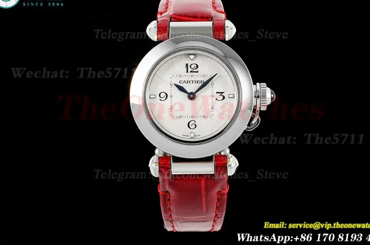 Pasha De Cartier Ladies 30mm Red SS LE White Dial AF Quartz