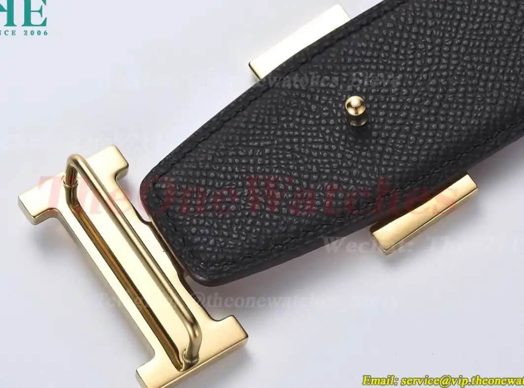 YG Hermes SS Buckle on Brown Black Leather Belt 3.8cm