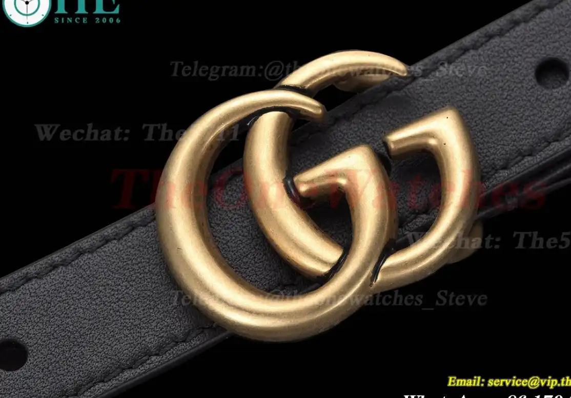 Gold Double G Buckle on Black Leather Belt 2.0cm