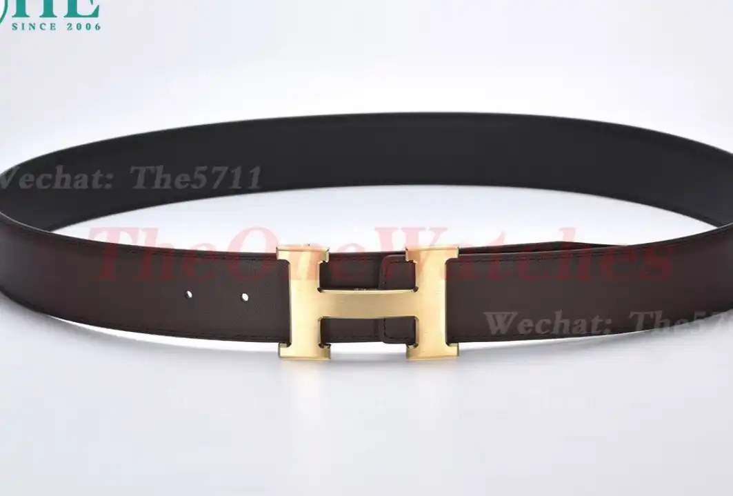 YG Hermes SS Buckle on burgundy Black Leather Belt 3.8cm