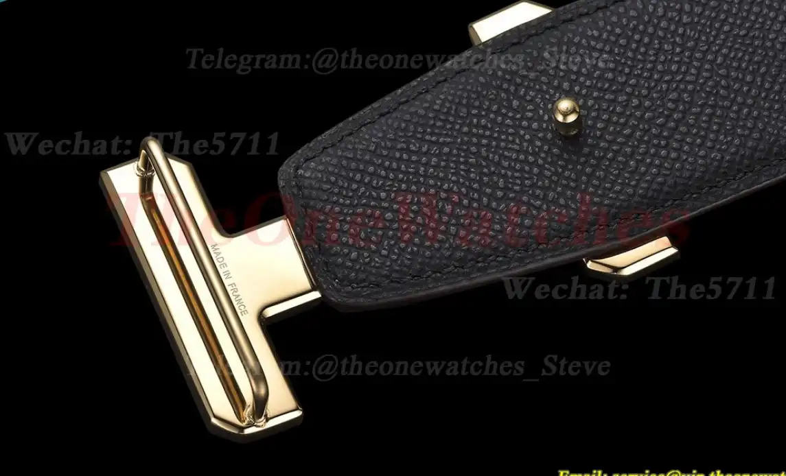 Yellow Gold Hermes SS Buckle on khaki Leather Belt 3.8cm