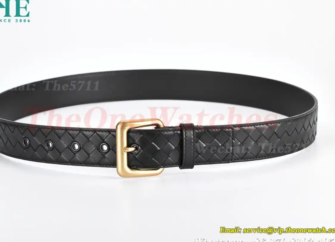 YG Brass Buckle on Black Braided Leather Belt 4.0cm