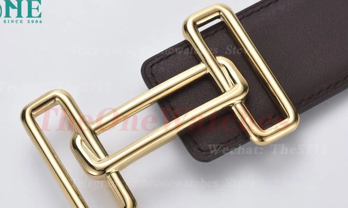 YG Hermes SS Buckle on Brown Black Leather Belt 3.8cm