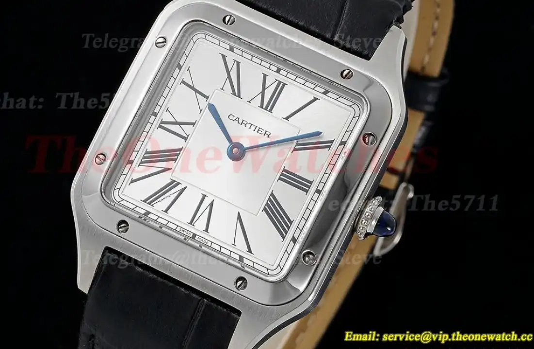 Santos Dumont Black Calf Leather SS LE Silver Dial AF Quartz