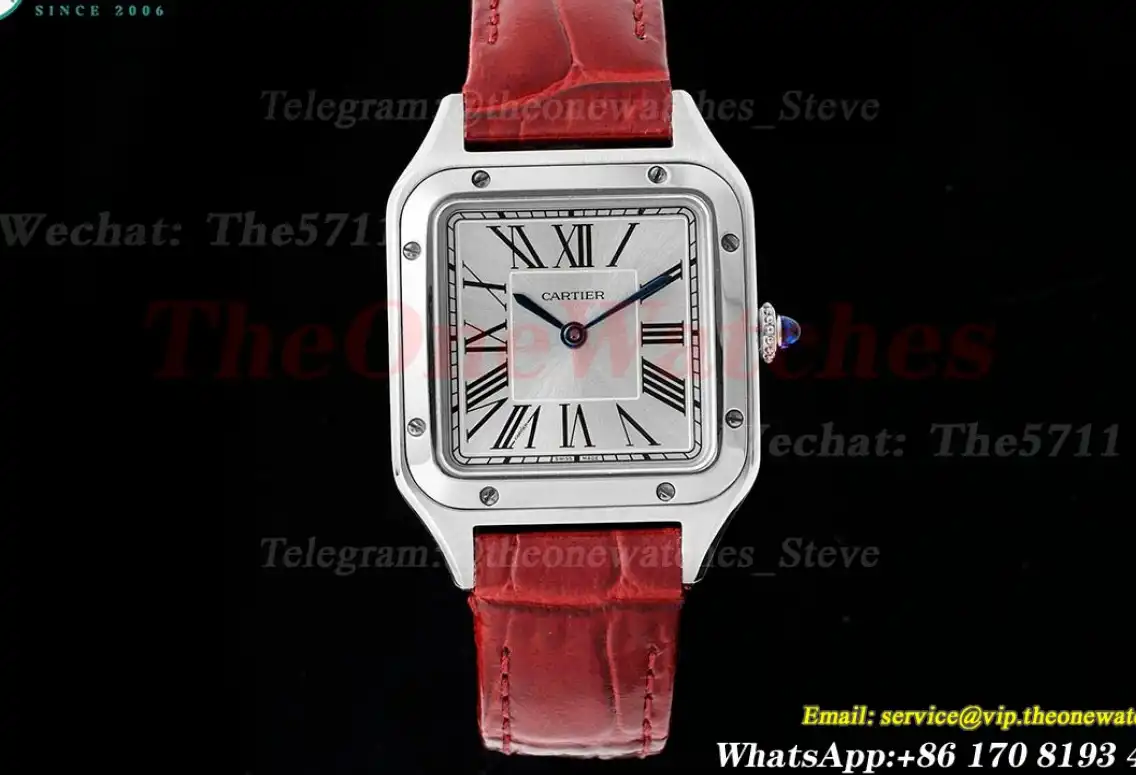 Santos Dumont Wine Red SS LE Silver Dial AF Quartz