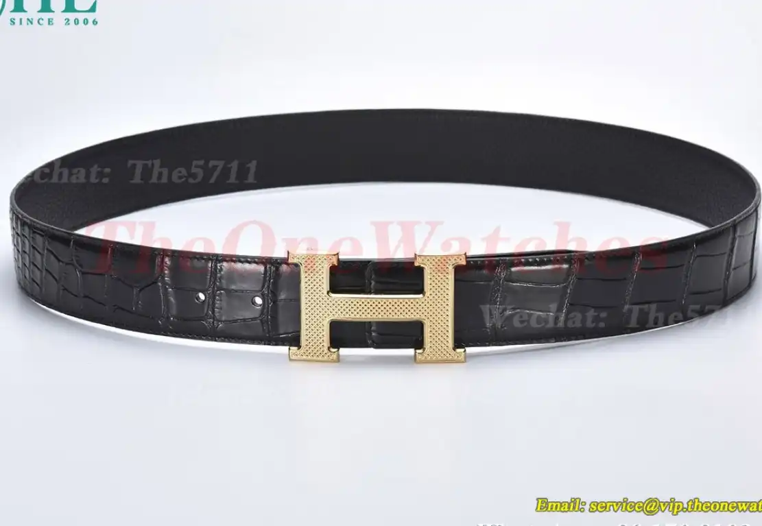 YG Hermes SS Buckle on Black Black Leather Belt 3.8cm