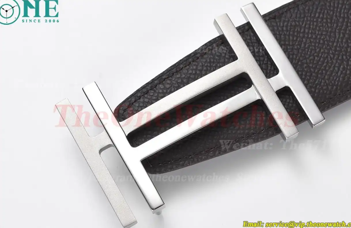 Silver Hermes SS Buckle on Red Black Leather Belt 3.8cm