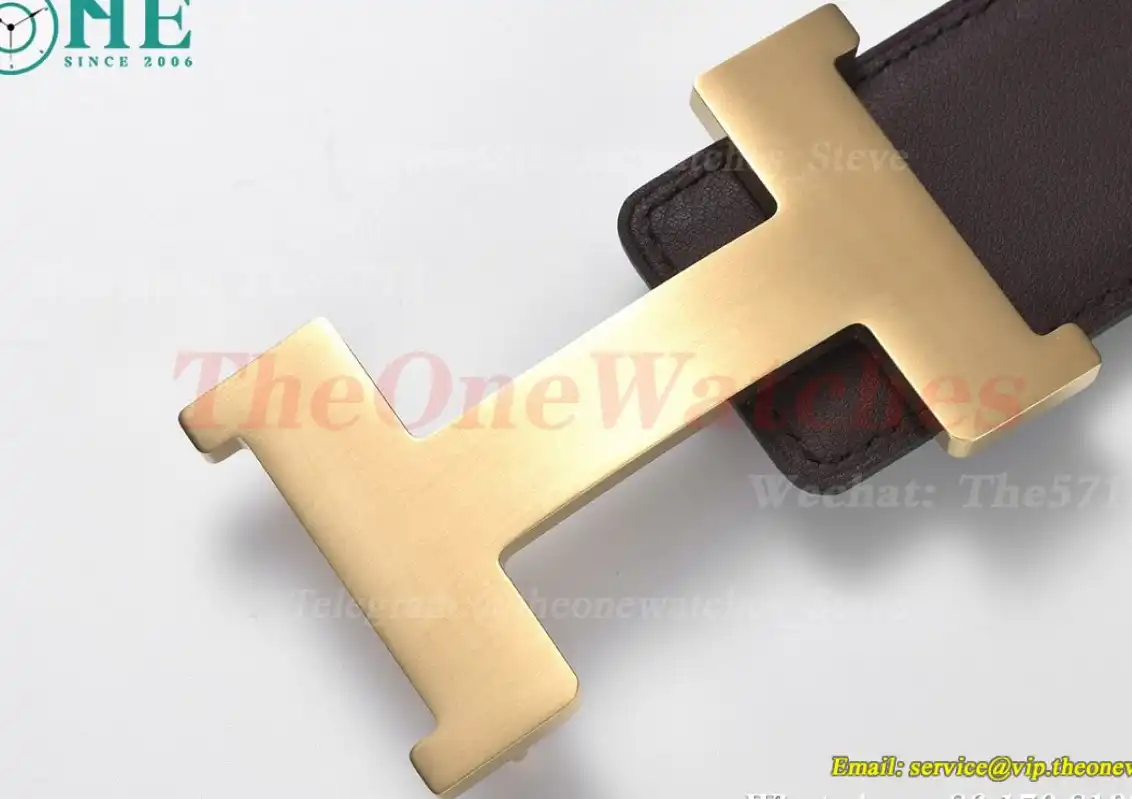 YG Hermes SS Buckle on Brownish Black Leather Belt 3.8cm