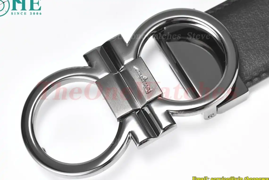 Bright Grey Brass Buckle on Black Black Leather Belt 3.5cm