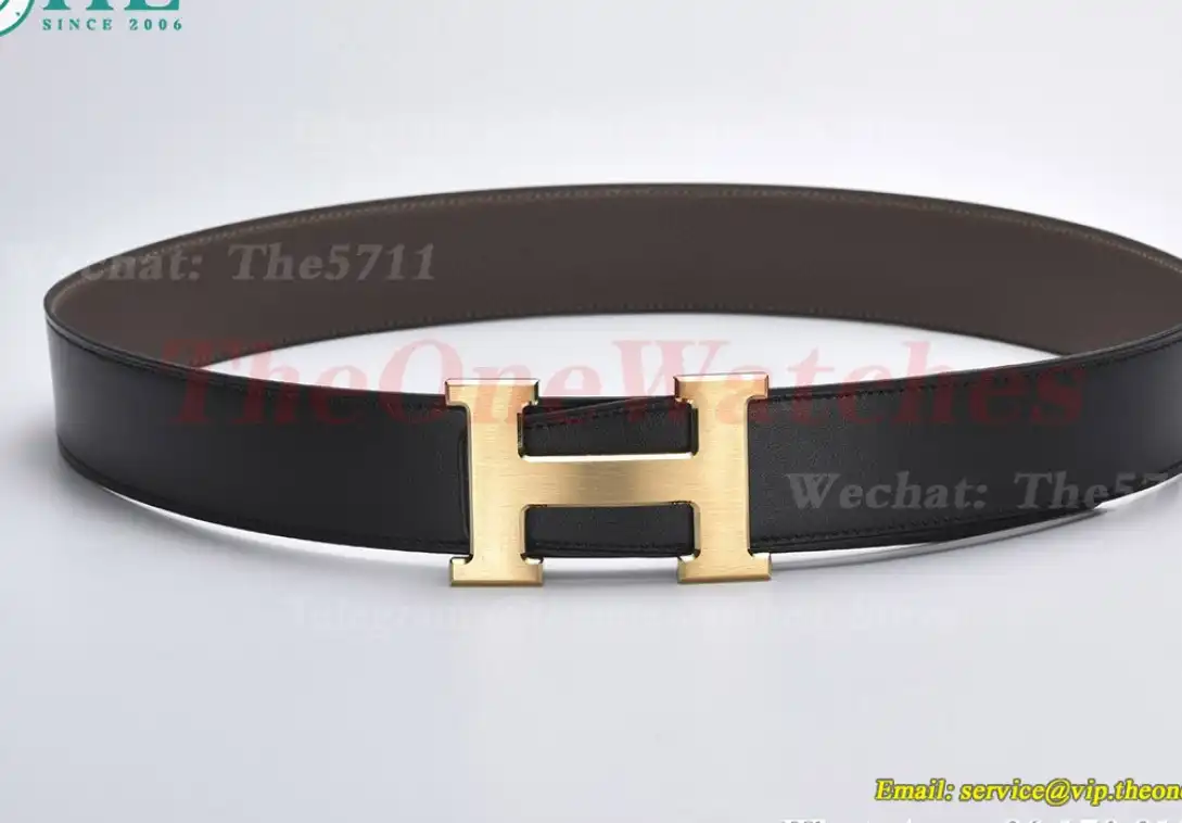 YG Hermes SS Buckle on brownish Black Leather Belt 3.8cm