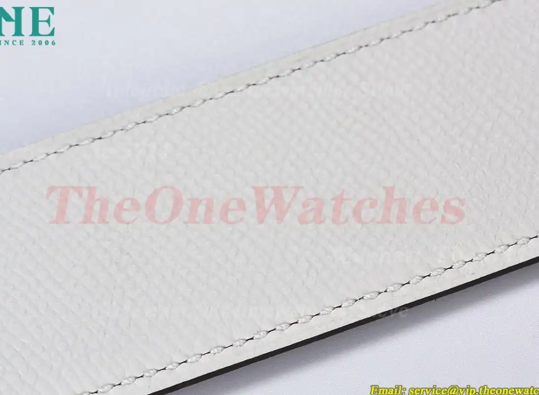 Silver Hermes SS Buckle on White Black Leather Belt 3.8cm