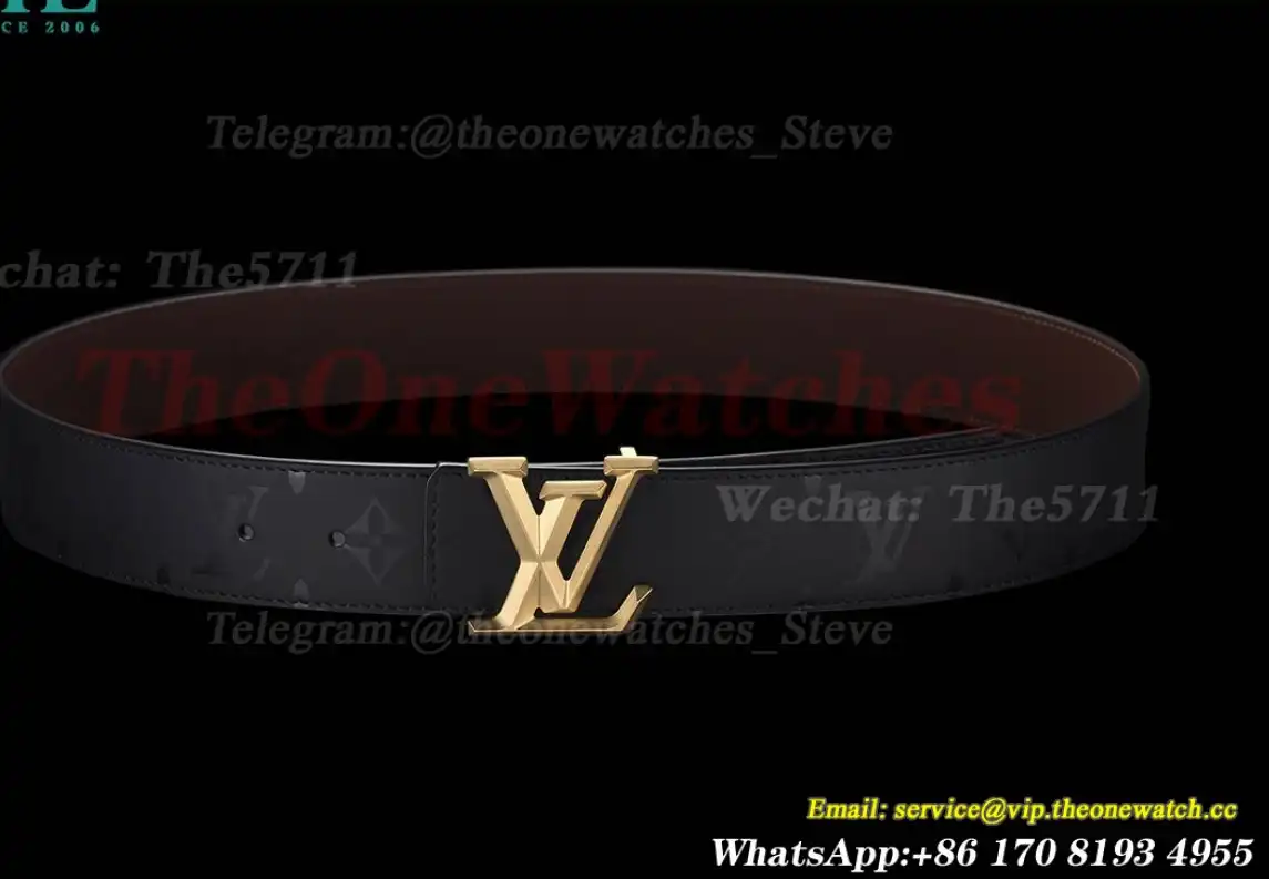 Yellow Gold LV Brass Buckle on Grey Leather Belt 4.0cm