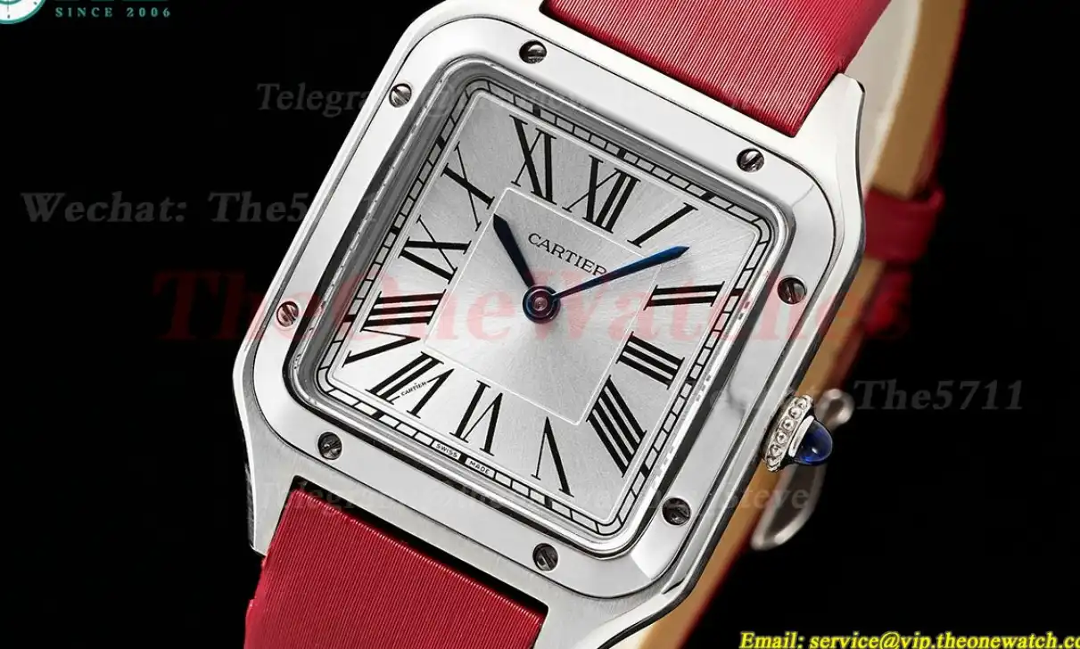 Santos Dumont Red SS SA Silver Dial AF Quartz