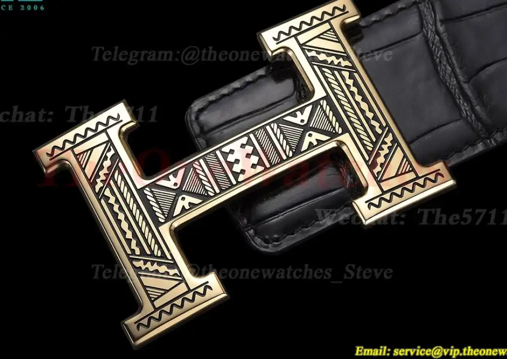 YG Hermes SS Buckle on Black Leather Belt 3.8cm