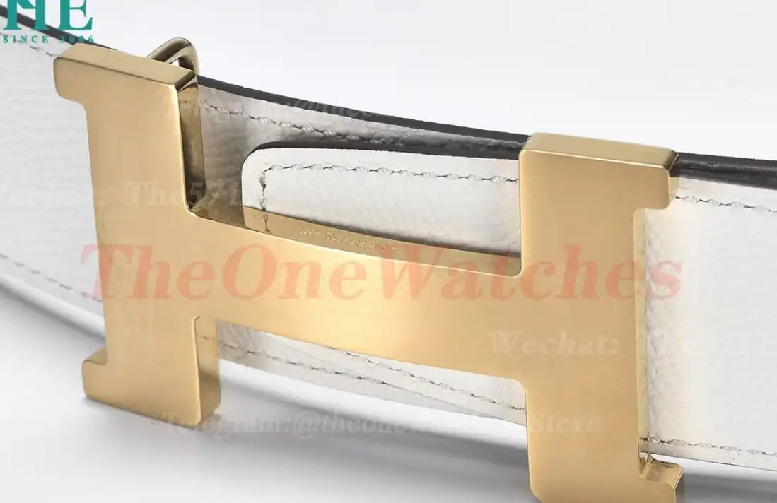 YG Hermes SS Buckle on White Black Leather Belt 3.8cm