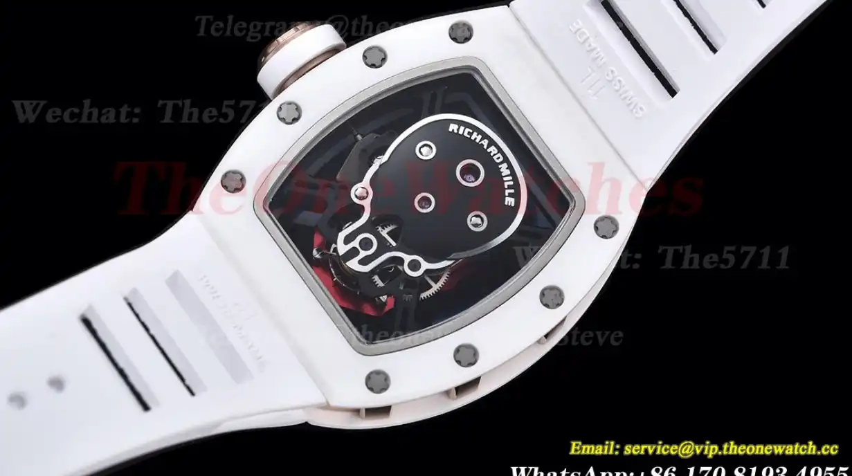 RM52-01 Cer RU On White Rubber Strap Real Tourbillon YSF