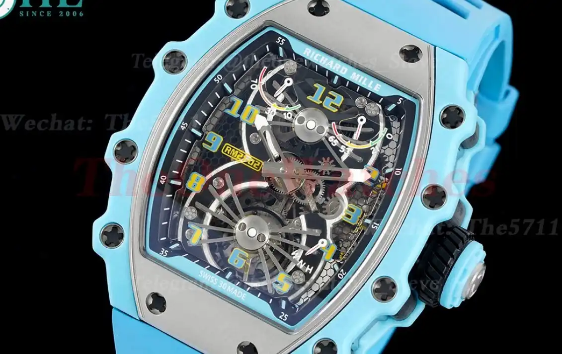 RM21-02 Blue Carbon Case on Blue Rubber Strap RMF Tourbillon