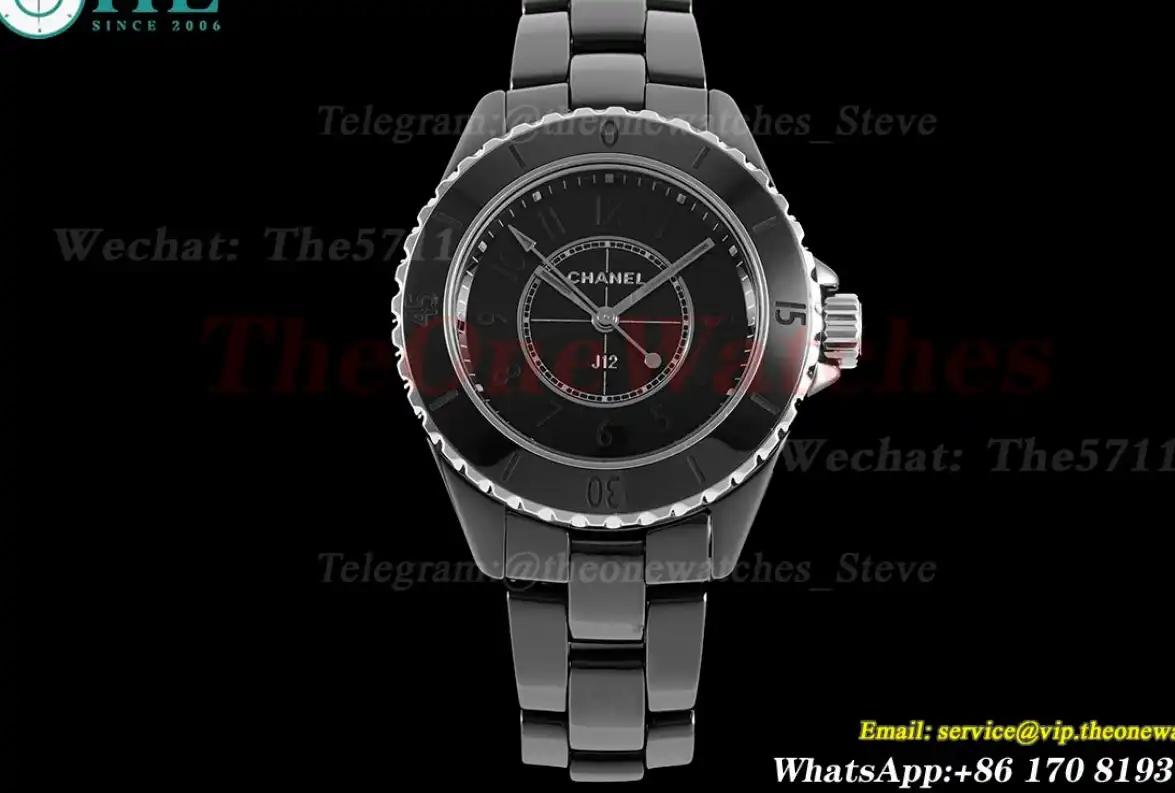 J12 33mm Black Ceramic Cer Black Num HTF Quartz