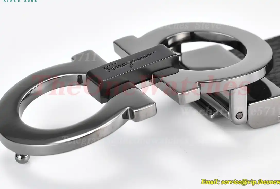 Bright Grey Brass Buckle on Black Brownish Leather Belt 3.5cm