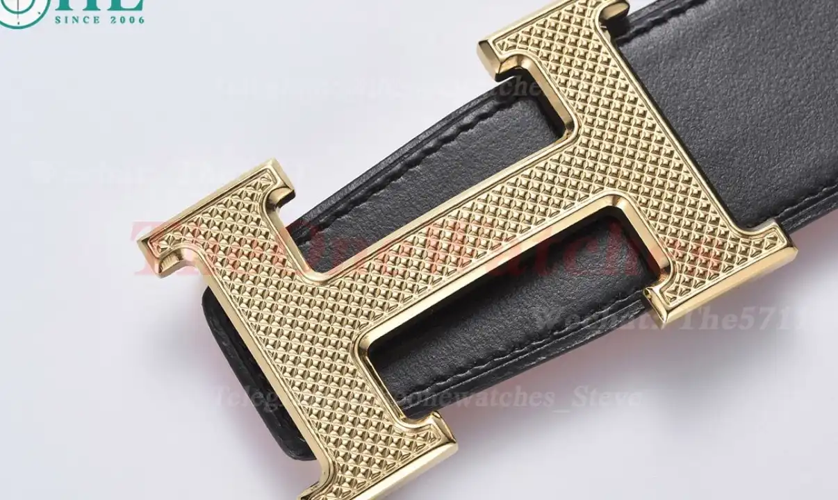 YG Hermes SS Buckle on Orange Black Leather Belt 3.8cm