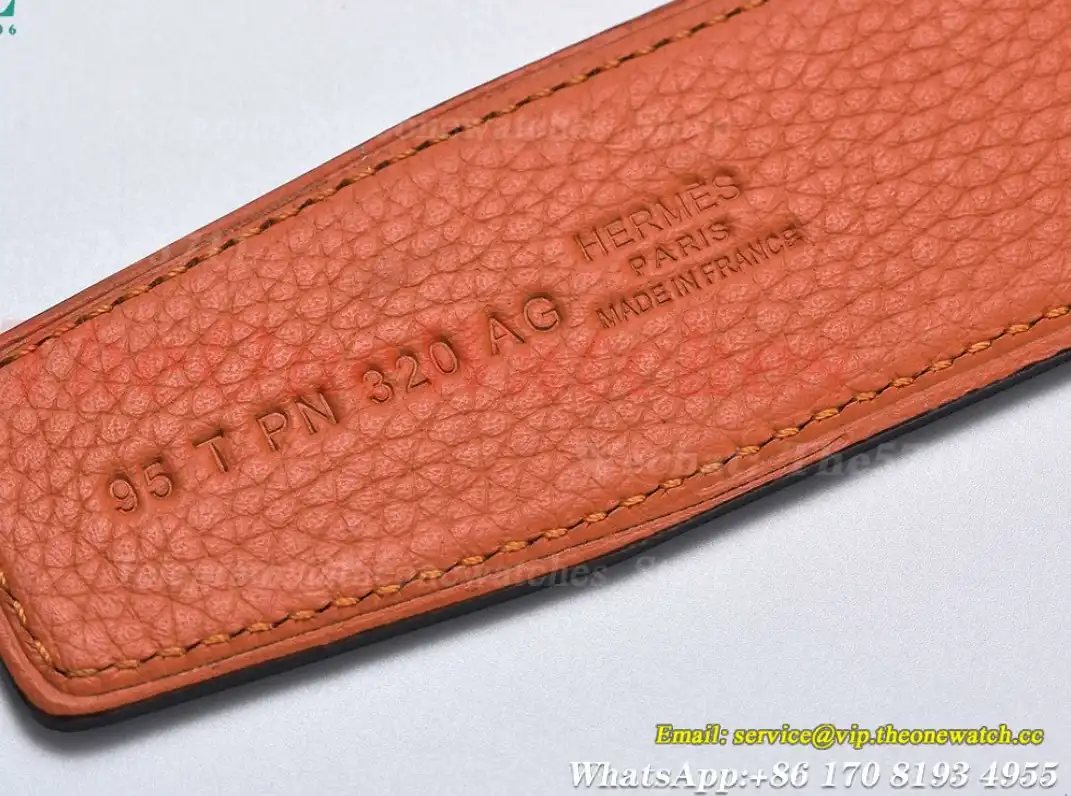 YG Hermes SS Buckle on Orange Black Leather Belt 3.8cm