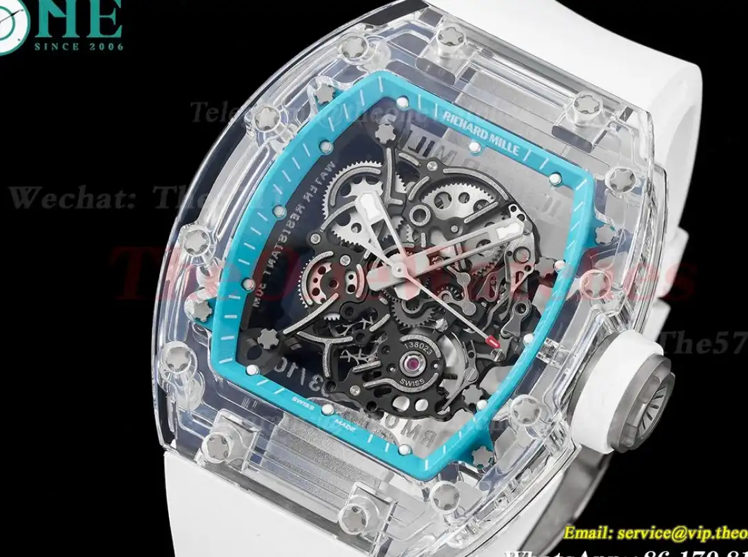 RM055 Transparent Skeleton Dial on White Rubber strap Sonic Clone RMUL2