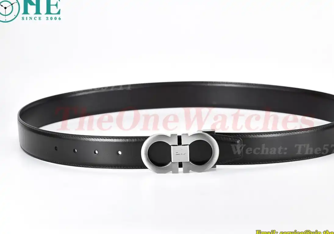 Bright Grey Brass Buckle on Black Black Leather Belt 3.5cm