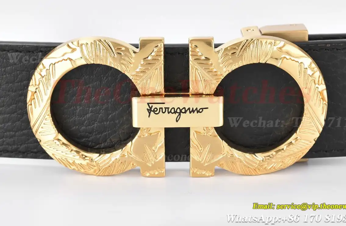 YG Brass Buckle on Black Brownish Leather Belt 3.5cm