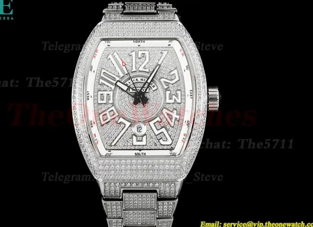 Vanguard Mens 44mm Full Diamond SS SS White ABF A2824