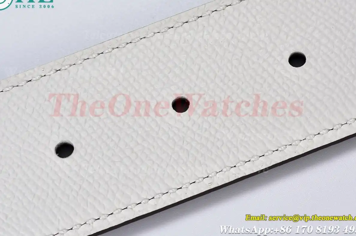 YG Hermes SS Buckle on White Black Leather Belt 3.8cm